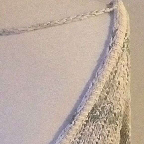 Free People Sweater Pull Over Off Shoulder V Back Open Weave Sea Mist M - Picture 9 of 13